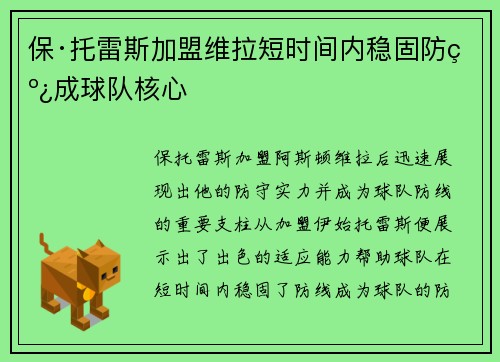 保·托雷斯加盟维拉短时间内稳固防线成球队核心
